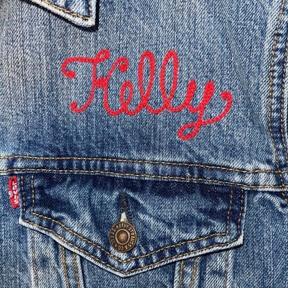 Levi's Womens Trucker Jacket Blue Size Large Denim Pure Cotton Customized New - Picture 6 of 13